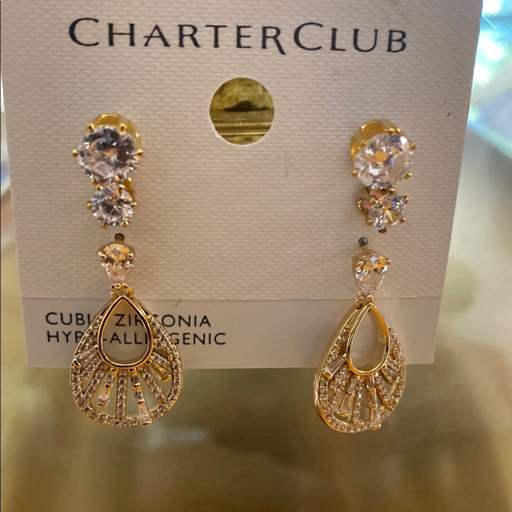 Charter Club Gold and Silver Drop Earrings with Crystals